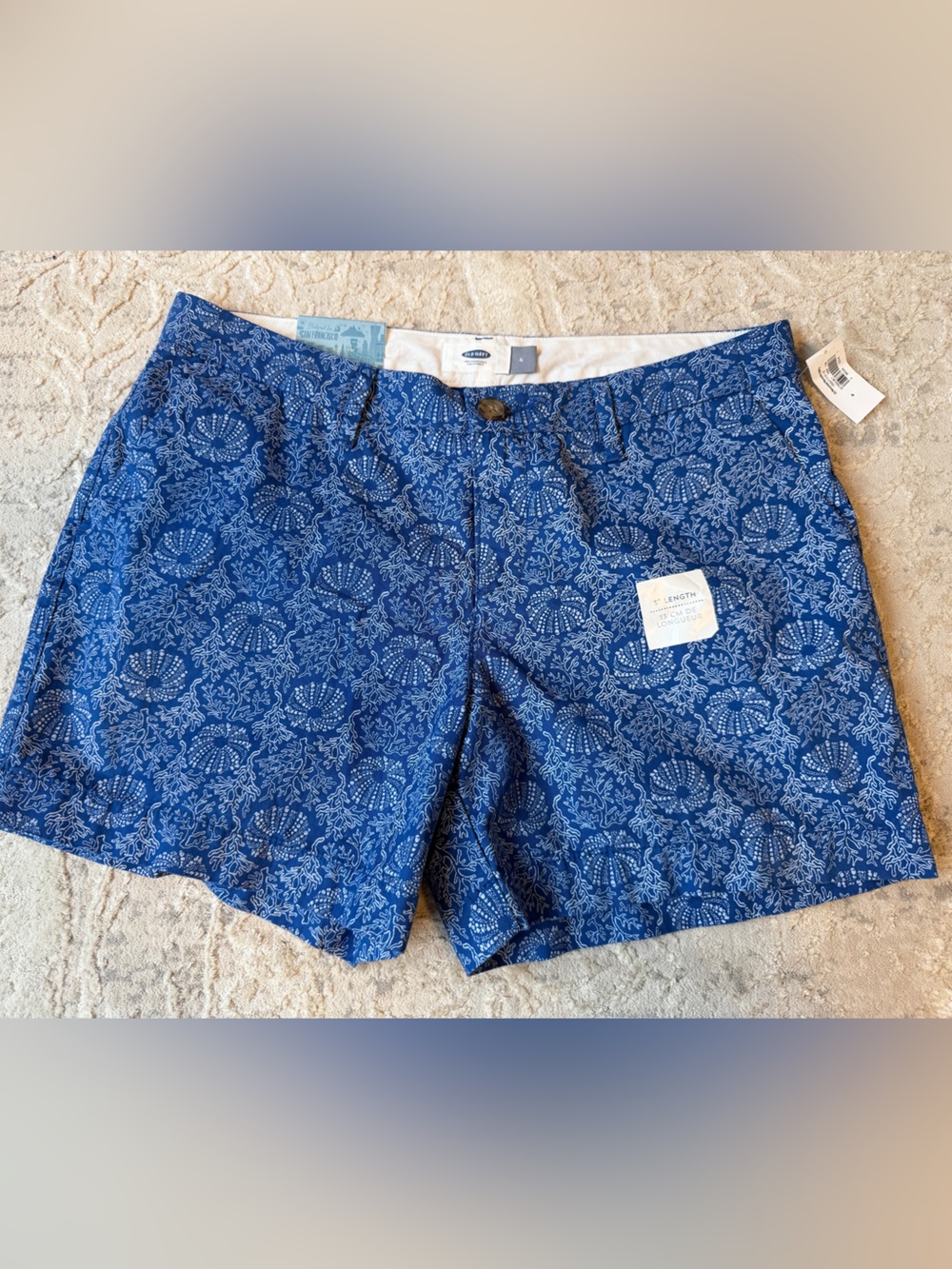 NWT Old Navy Blue white coral sea life Patterned Women's 5” Shorts- 4